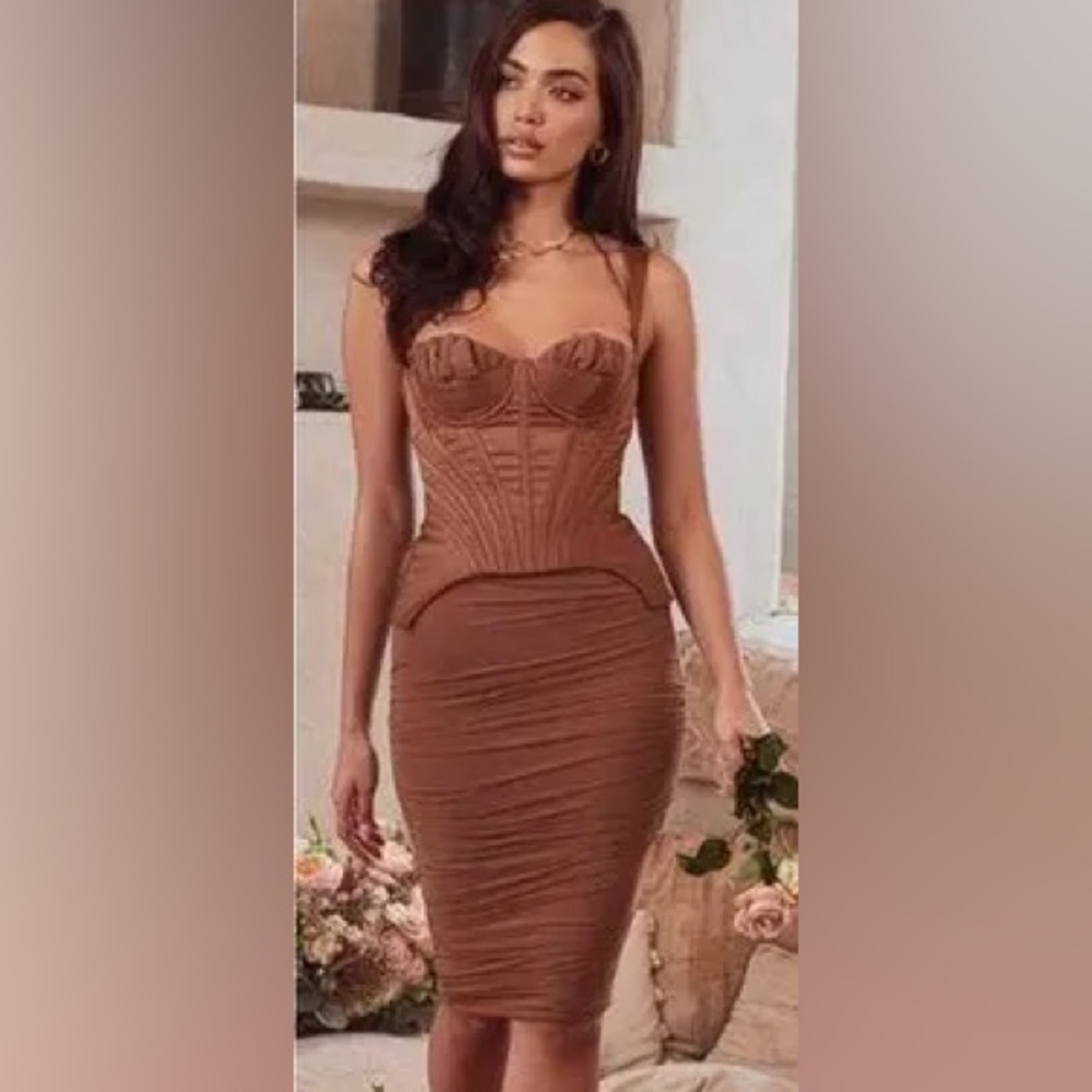 House of CB “Talya” Toffee Corset Midi Dress – Size M (US)